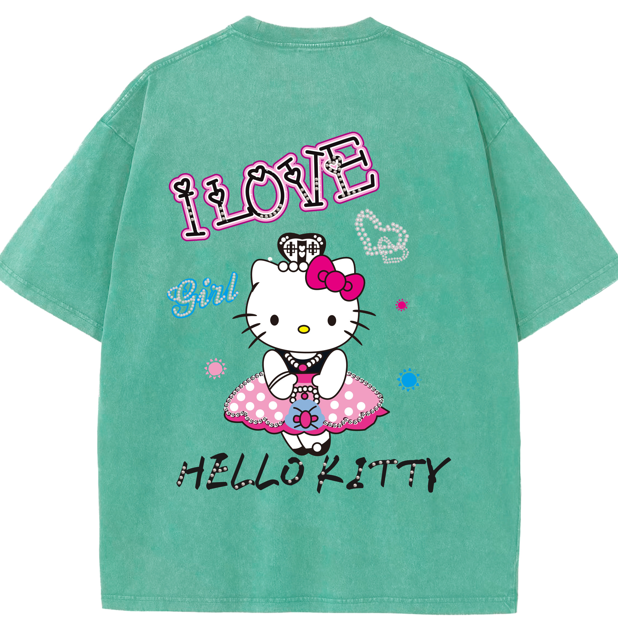 （画像用） Hello Kitty ハローキティ 綿100% ヴィンテージ風 半袖Tシャツ（背面プリント）